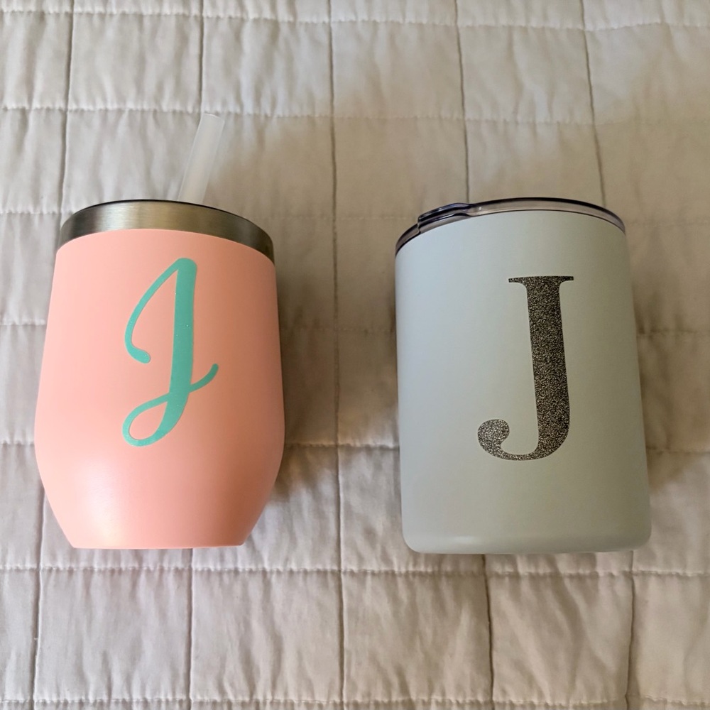 Monogrammed Insulated Tumblers - Pink and Gray